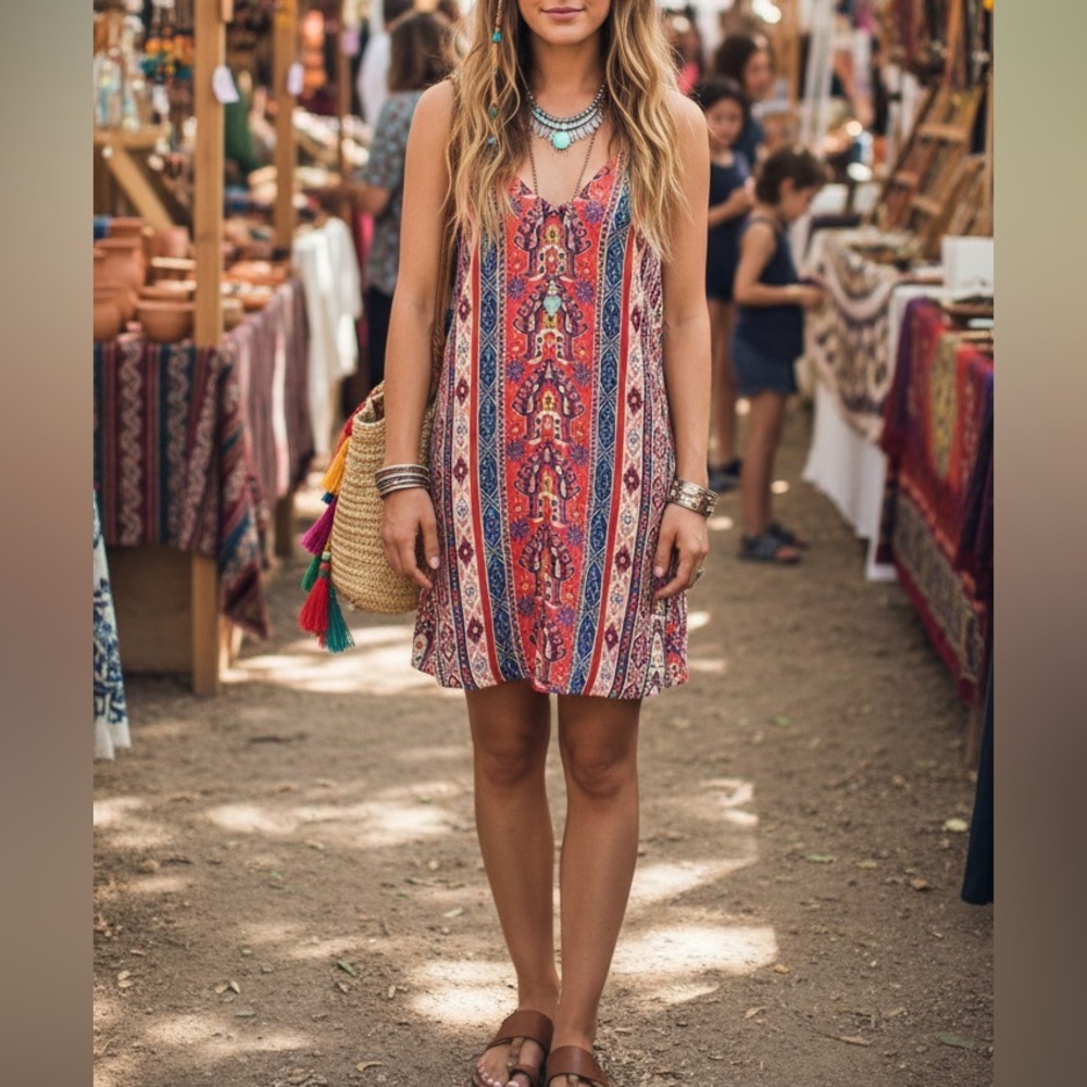 Lavender Brown Aztec Printed Mini Sundress